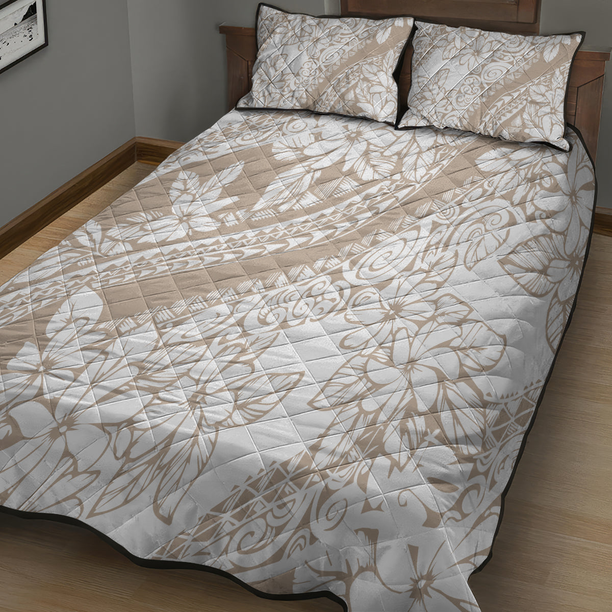 Polynesia Quilt Bed Set Polynesian Tropical Flowers Begie Pastel Vibes - Wonder Print Shop