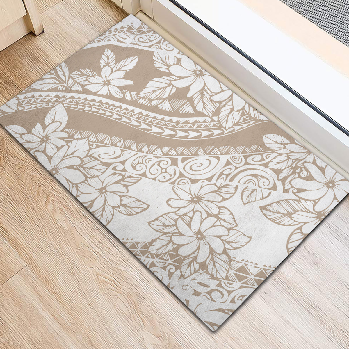Polynesia Rubber Doormat Polynesian Tropical Flowers Begie Pastel Vibes - Wonder Print Shop