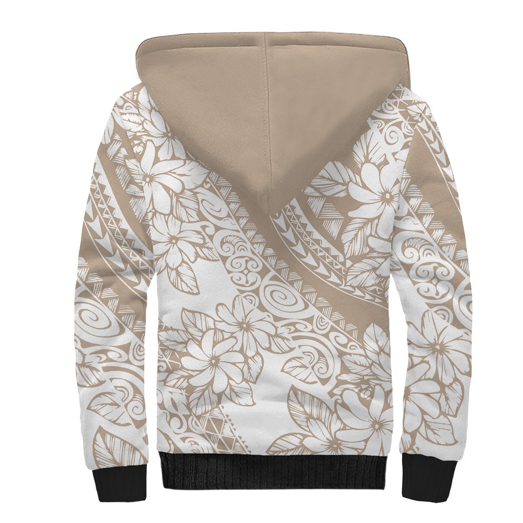 Polynesia Sherpa Hoodie Polynesian Tropical Flowers Beige Pastel Vibes - Wonder Print Shop