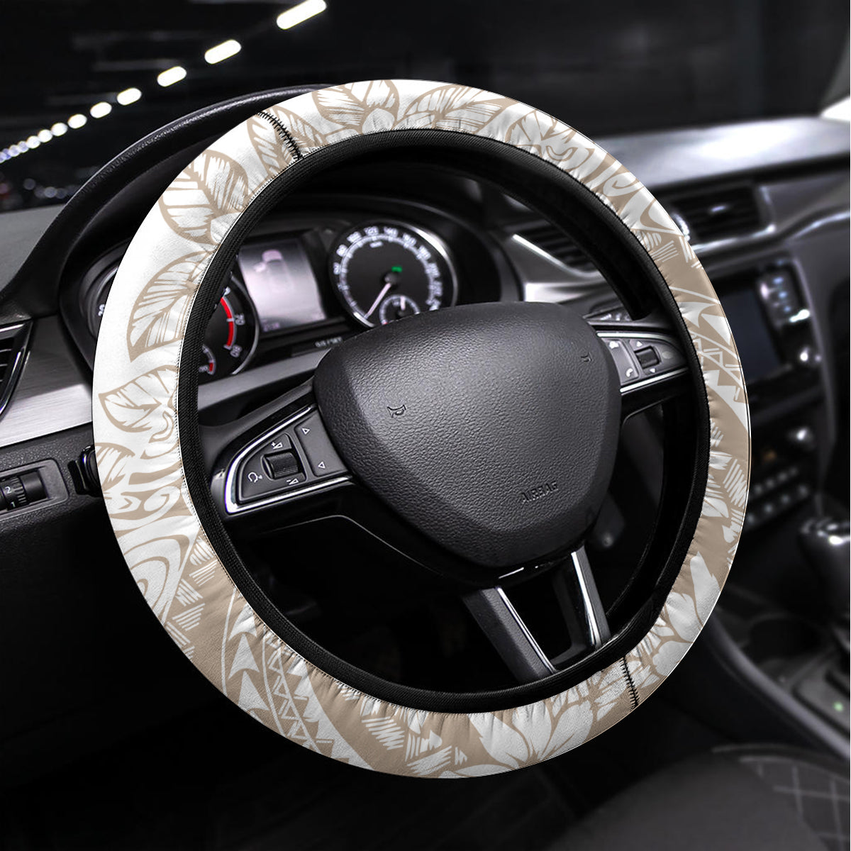 Polynesia Steering Wheel Cover Polynesian Tropical Flowers Begie Pastel Vibes - Wonder Print Shop