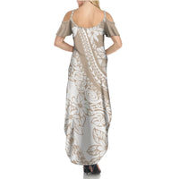 Polynesia Summer Maxi Dress Polynesian Tropical Flowers Beige Pastel Vibes - Wonder Print Shop