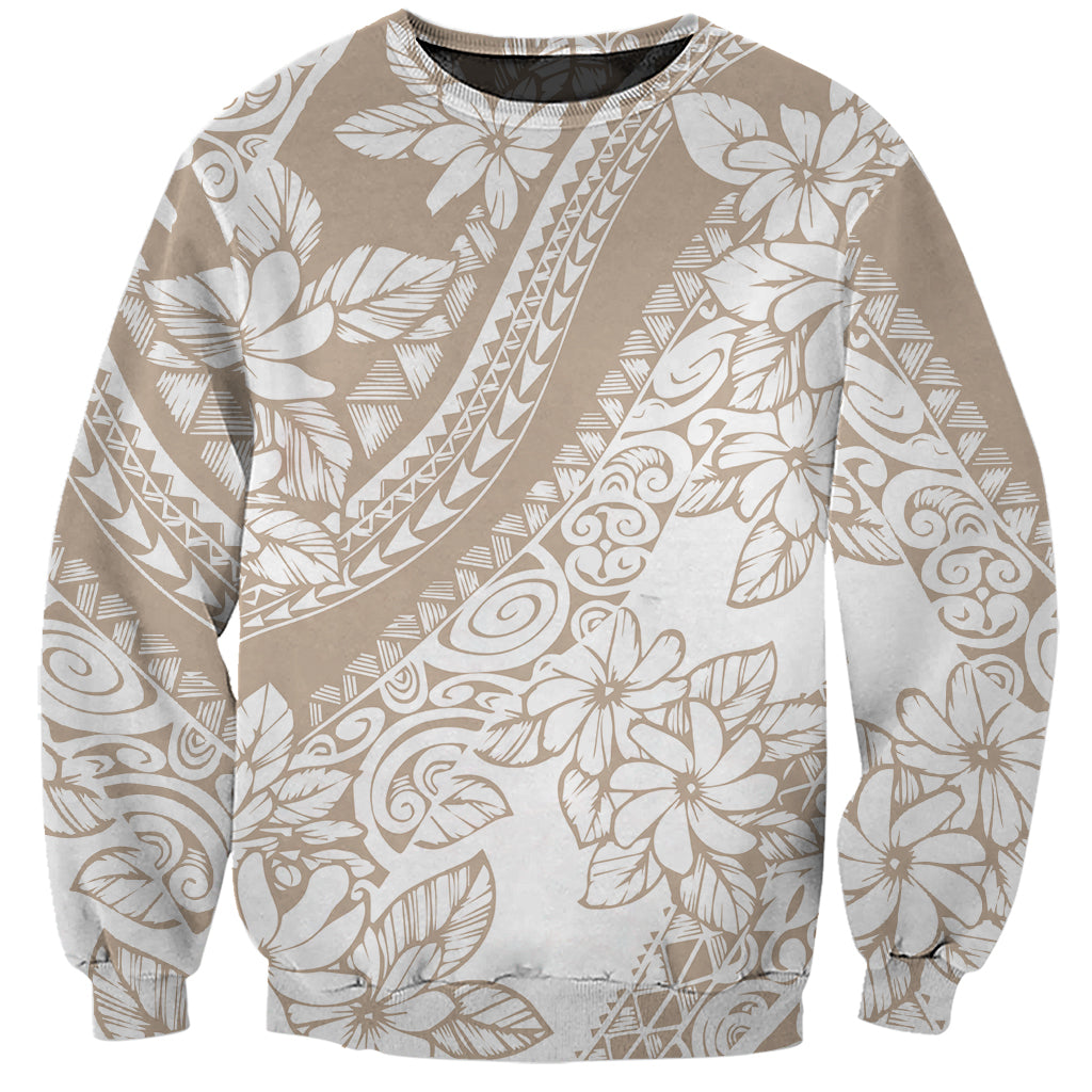 Polynesia Sweatshirt Polynesian Tropical Flowers Beige Pastel Vibes - Wonder Print Shop