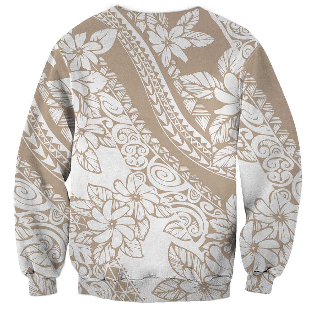 Polynesia Sweatshirt Polynesian Tropical Flowers Beige Pastel Vibes - Wonder Print Shop