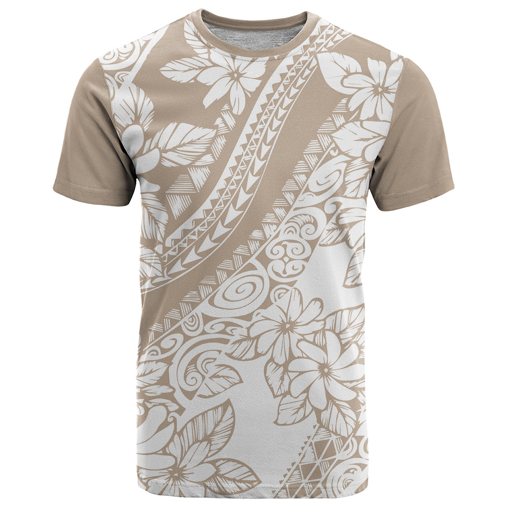 Polynesia T Shirt Polynesian Tropical Flowers Beige Pastel Vibes - Wonder Print Shop