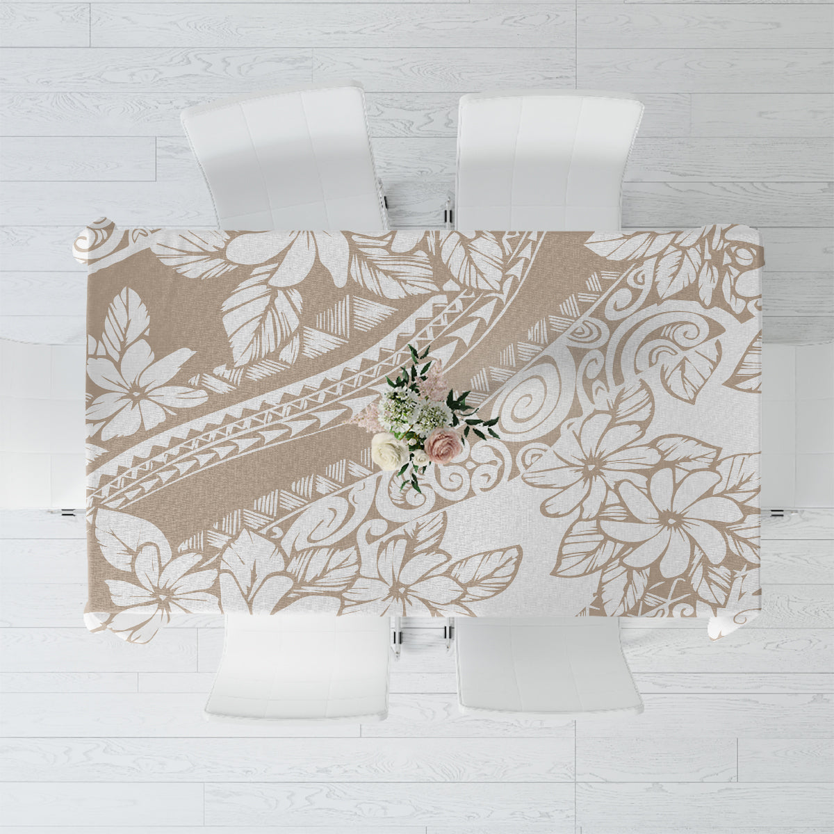 Polynesia Tablecloth Polynesian Tropical Flowers Begie Pastel Vibes - Wonder Print Shop
