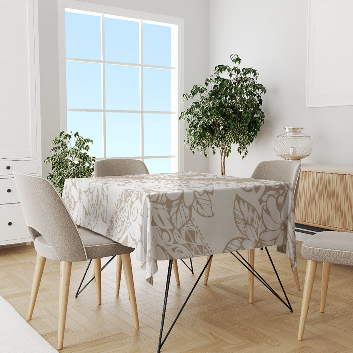 Polynesia Tablecloth Polynesian Tropical Flowers Begie Pastel Vibes - Wonder Print Shop