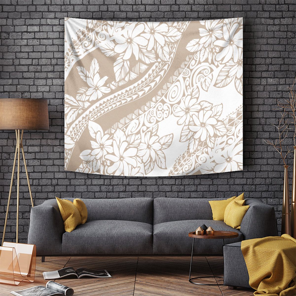 Polynesia Tapestry Polynesian Tropical Flowers Begie Pastel Vibes - Wonder Print Shop