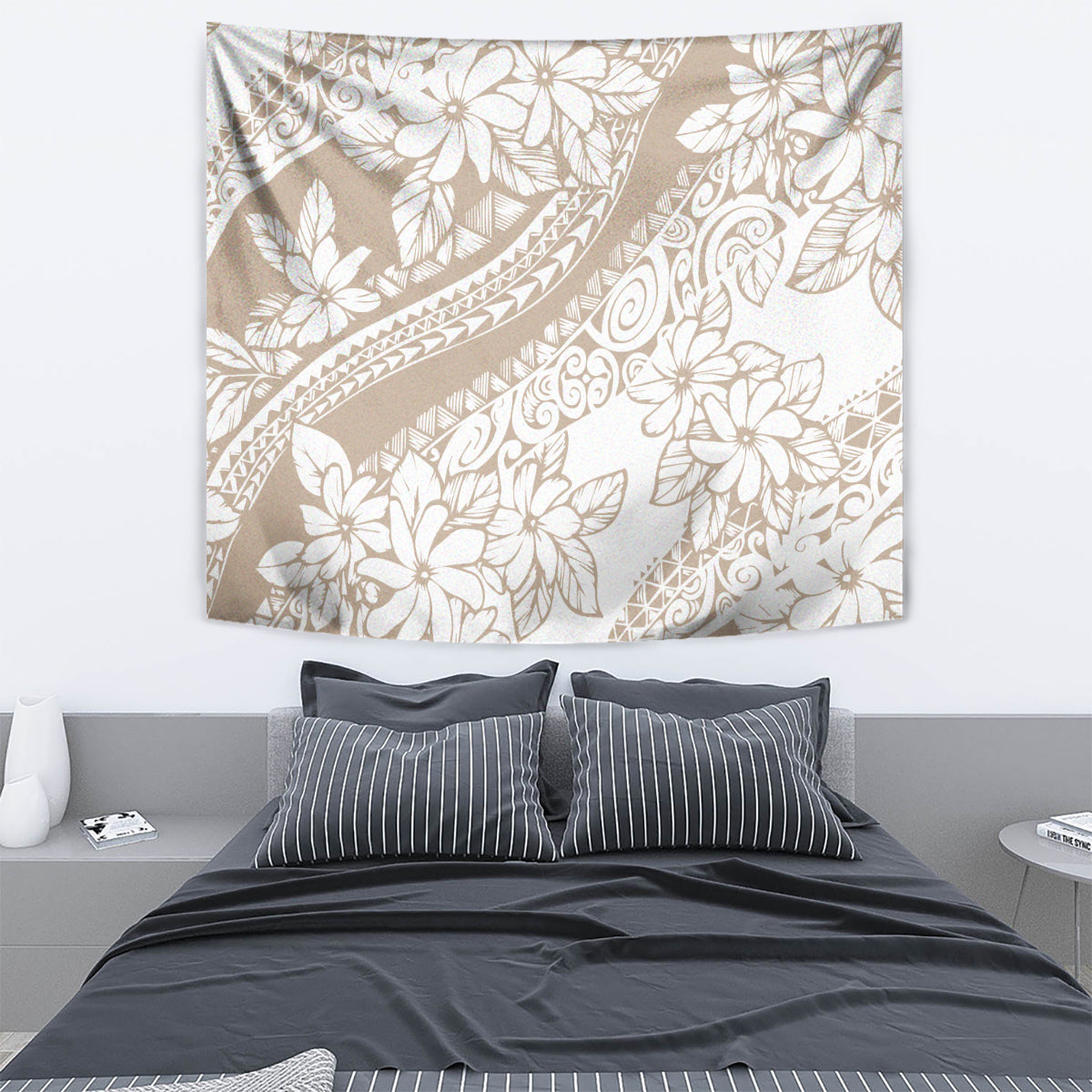 Polynesia Tapestry Polynesian Tropical Flowers Begie Pastel Vibes - Wonder Print Shop