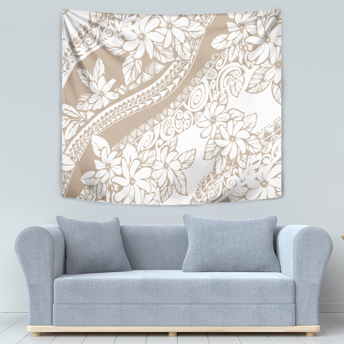 Polynesia Tapestry Polynesian Tropical Flowers Begie Pastel Vibes - Wonder Print Shop