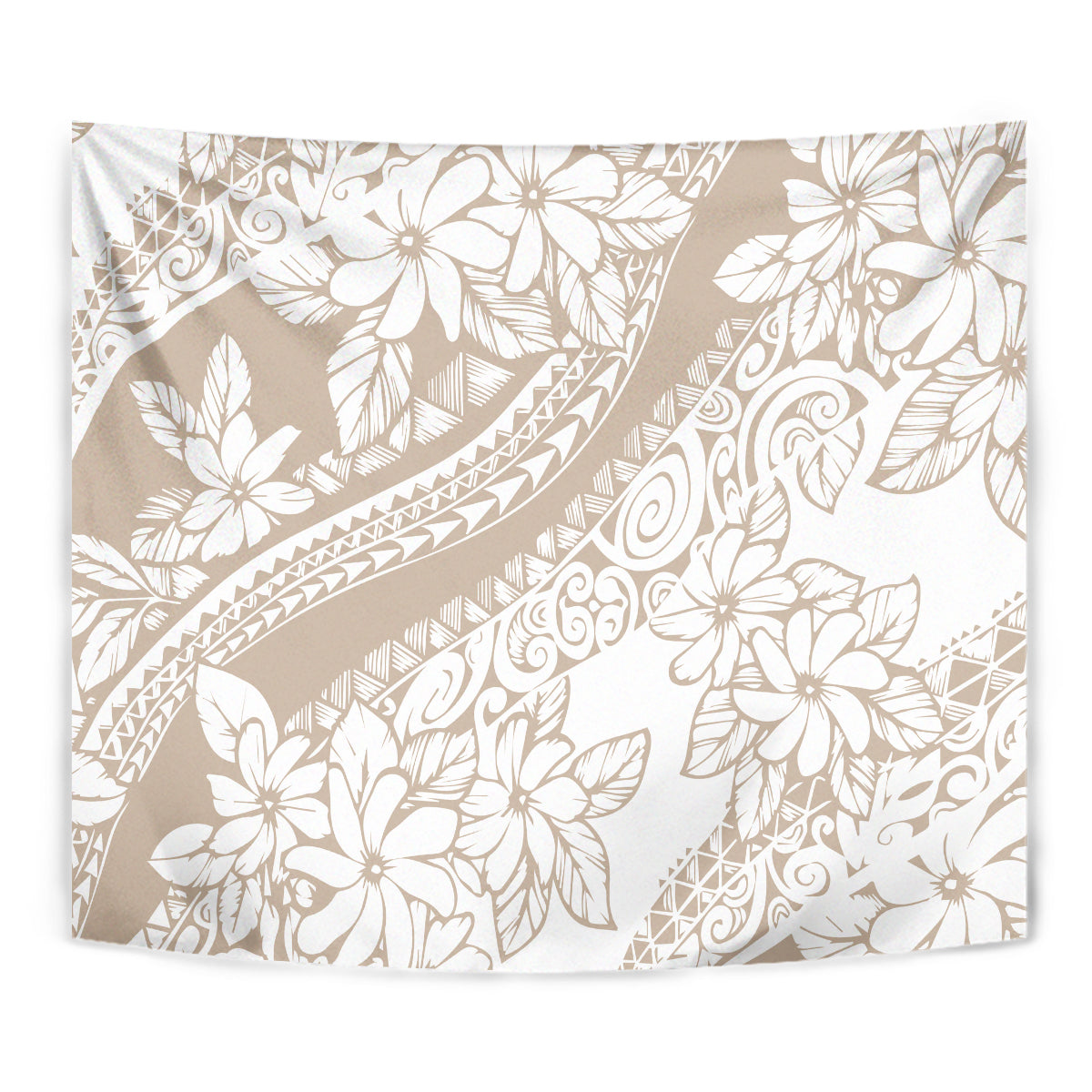 Polynesia Tapestry Polynesian Tropical Flowers Begie Pastel Vibes - Wonder Print Shop