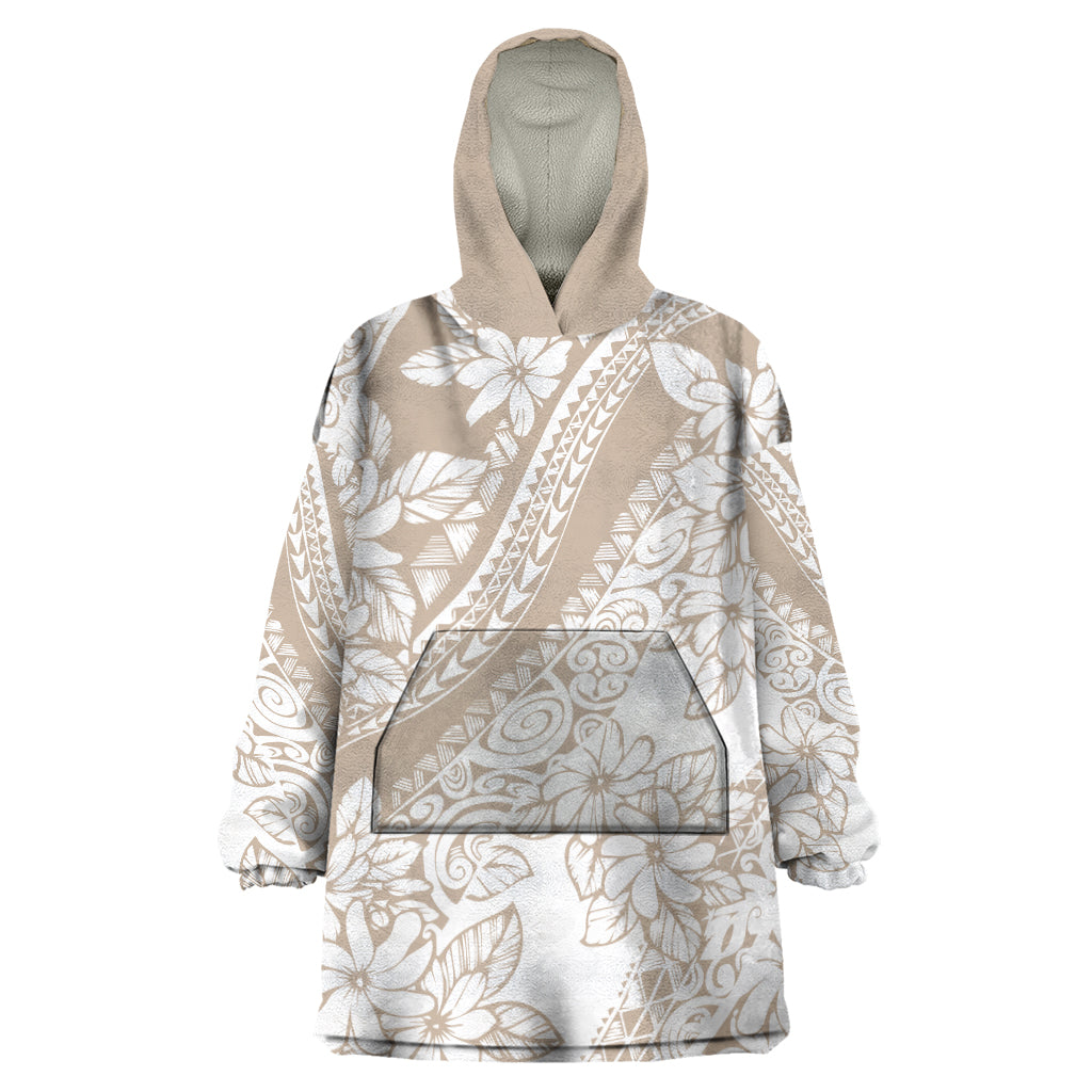 Polynesia Wearable Blanket Hoodie Polynesian Tropical Flowers Beige Pastel Vibes - Wonder Print Shop