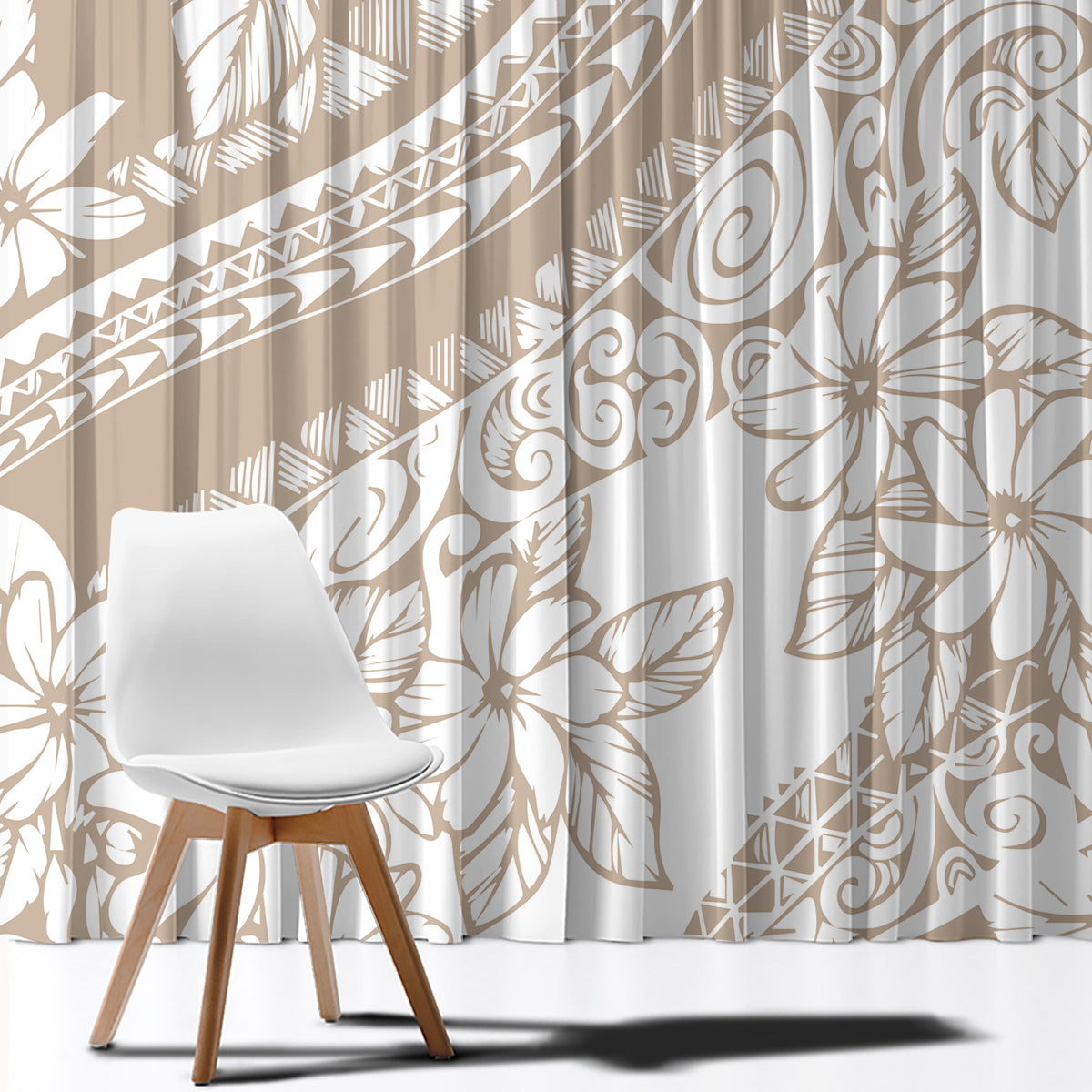 Polynesia Window Curtain Polynesian Tropical Flowers Begie Pastel Vibes - Wonder Print Shop