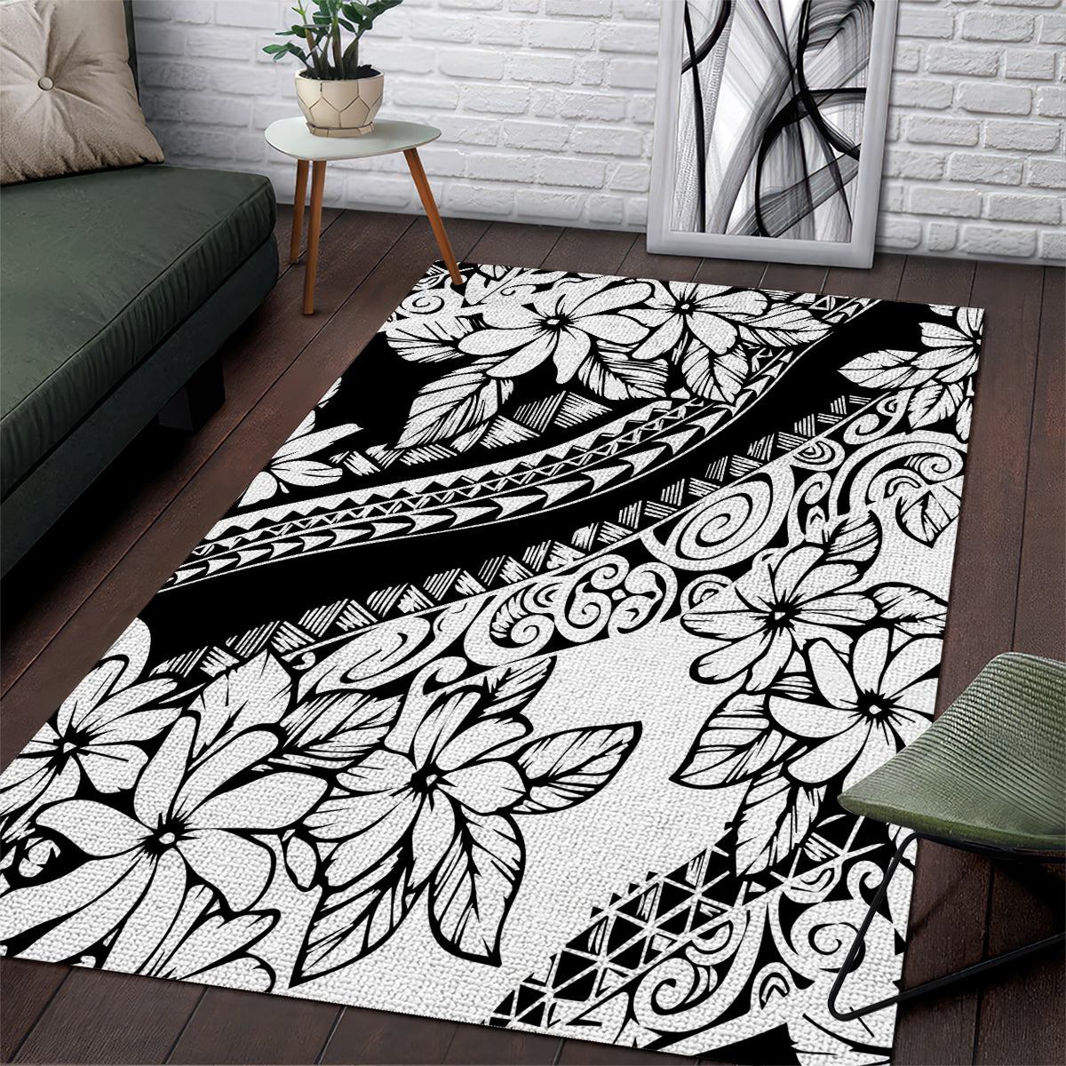 Polynesia Area Rug Polynesian Tropical Flowers Black Pastel Vibes - Wonder Print Shop