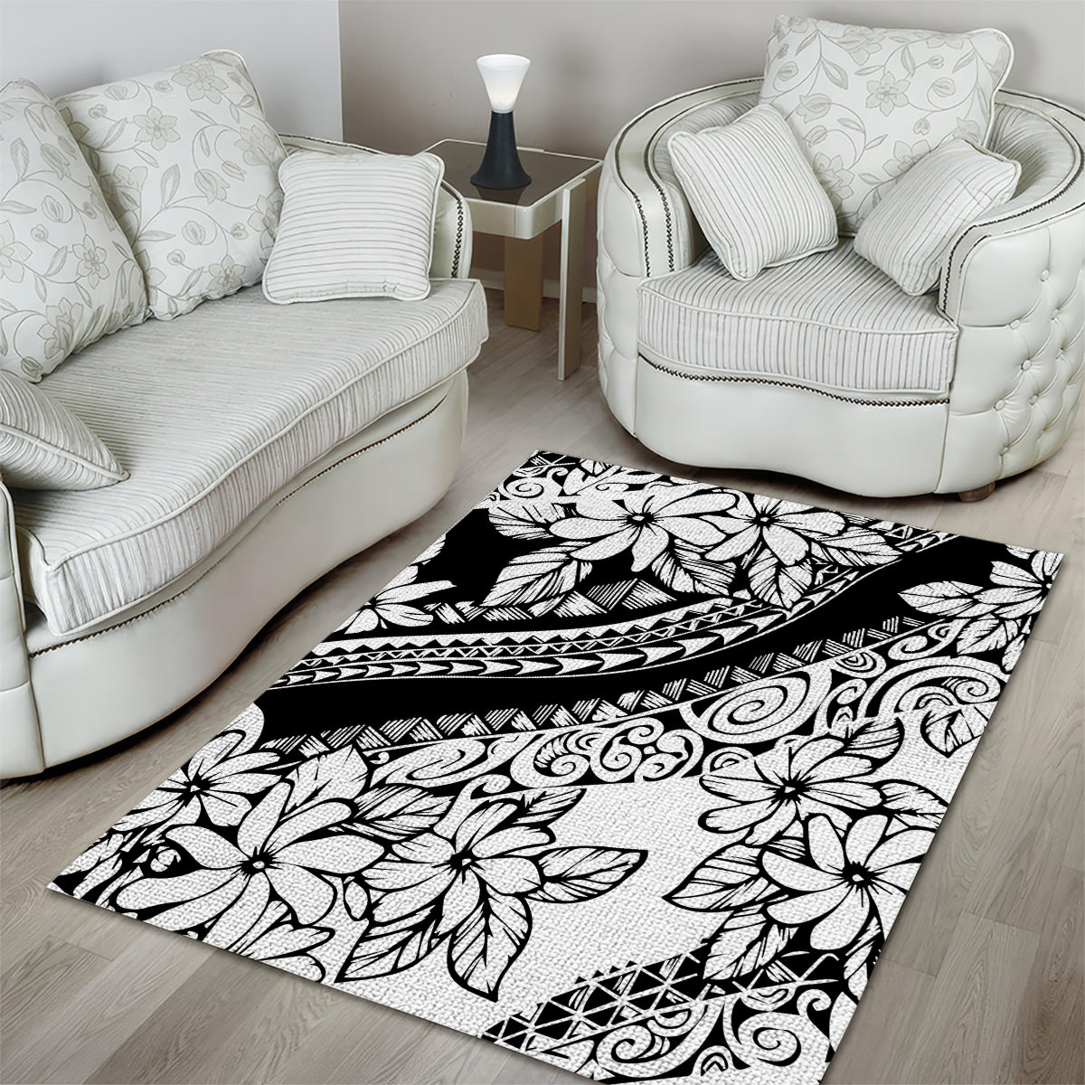 Polynesia Area Rug Polynesian Tropical Flowers Black Pastel Vibes - Wonder Print Shop