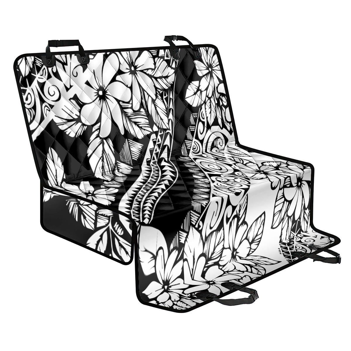 Polynesia Back Car Seat Cover Polynesian Tropical Flowers Black Pastel Vibes - Wonder Print Shop