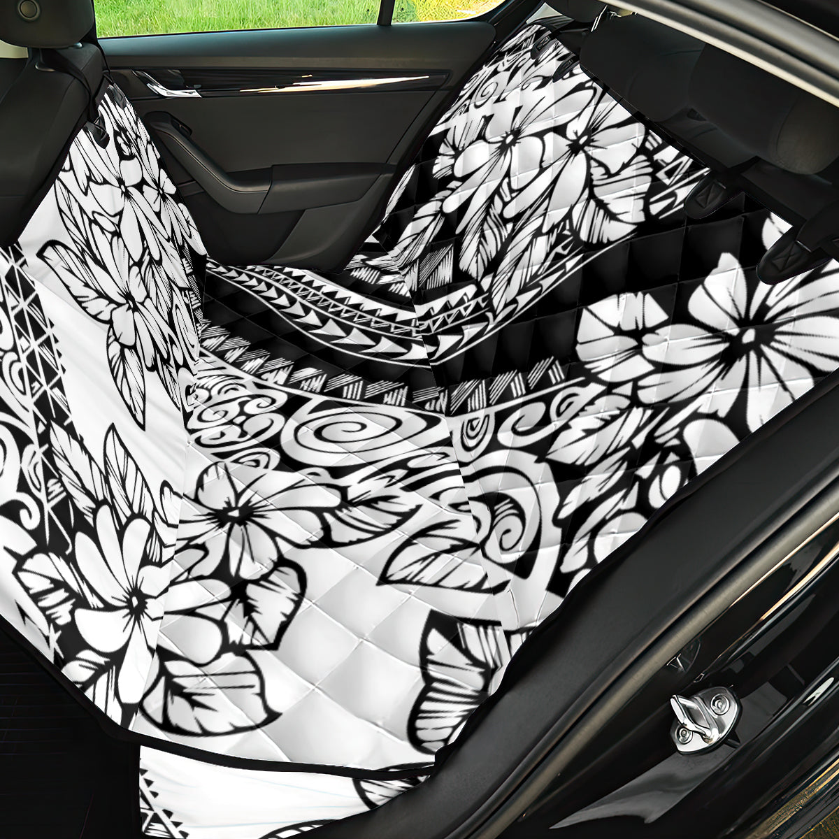 Polynesia Back Car Seat Cover Polynesian Tropical Flowers Black Pastel Vibes - Wonder Print Shop