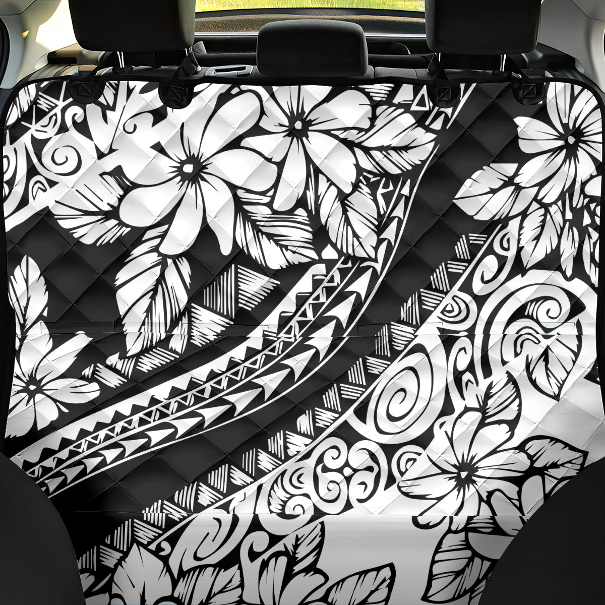 Polynesia Back Car Seat Cover Polynesian Tropical Flowers Black Pastel Vibes - Wonder Print Shop