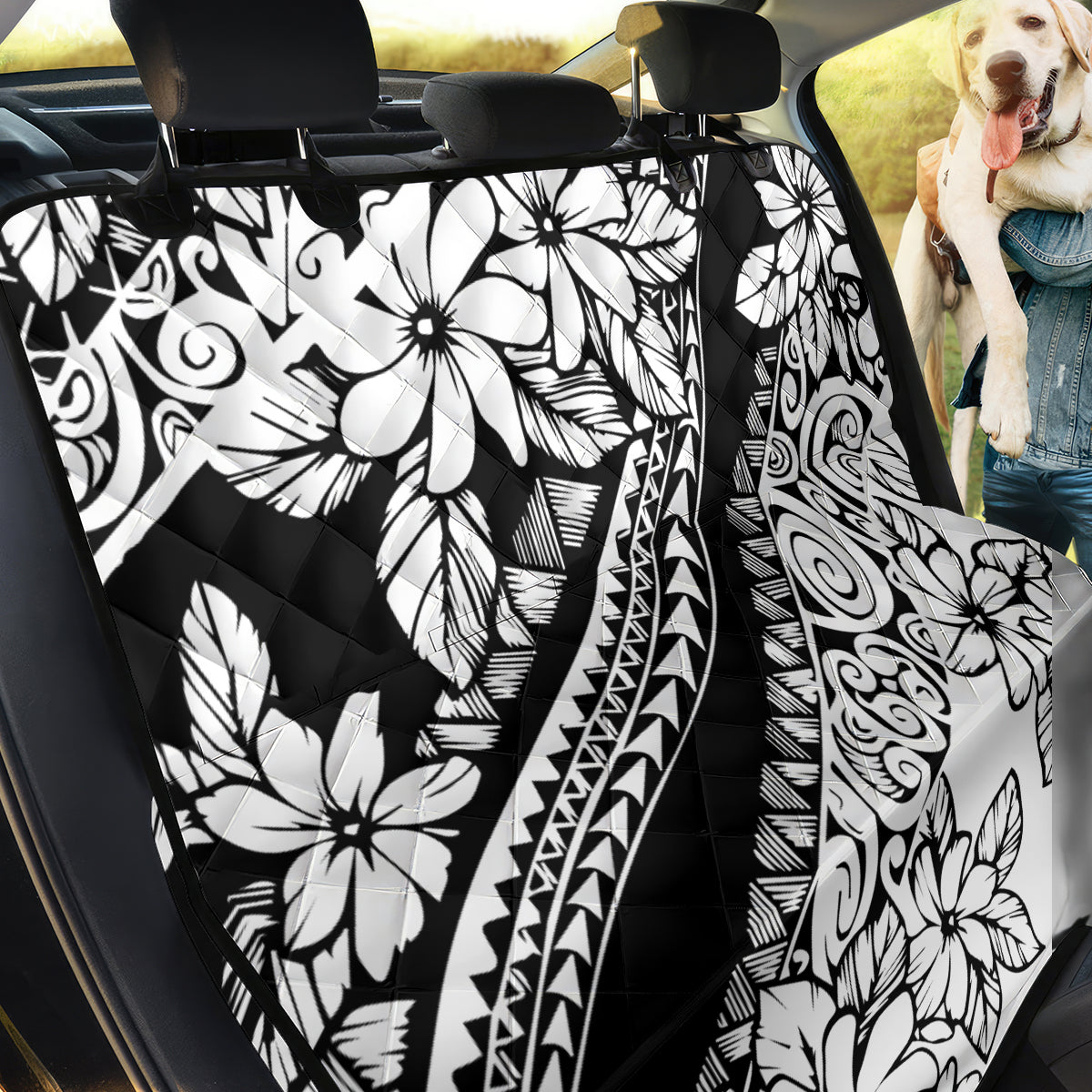Polynesia Back Car Seat Cover Polynesian Tropical Flowers Black Pastel Vibes - Wonder Print Shop