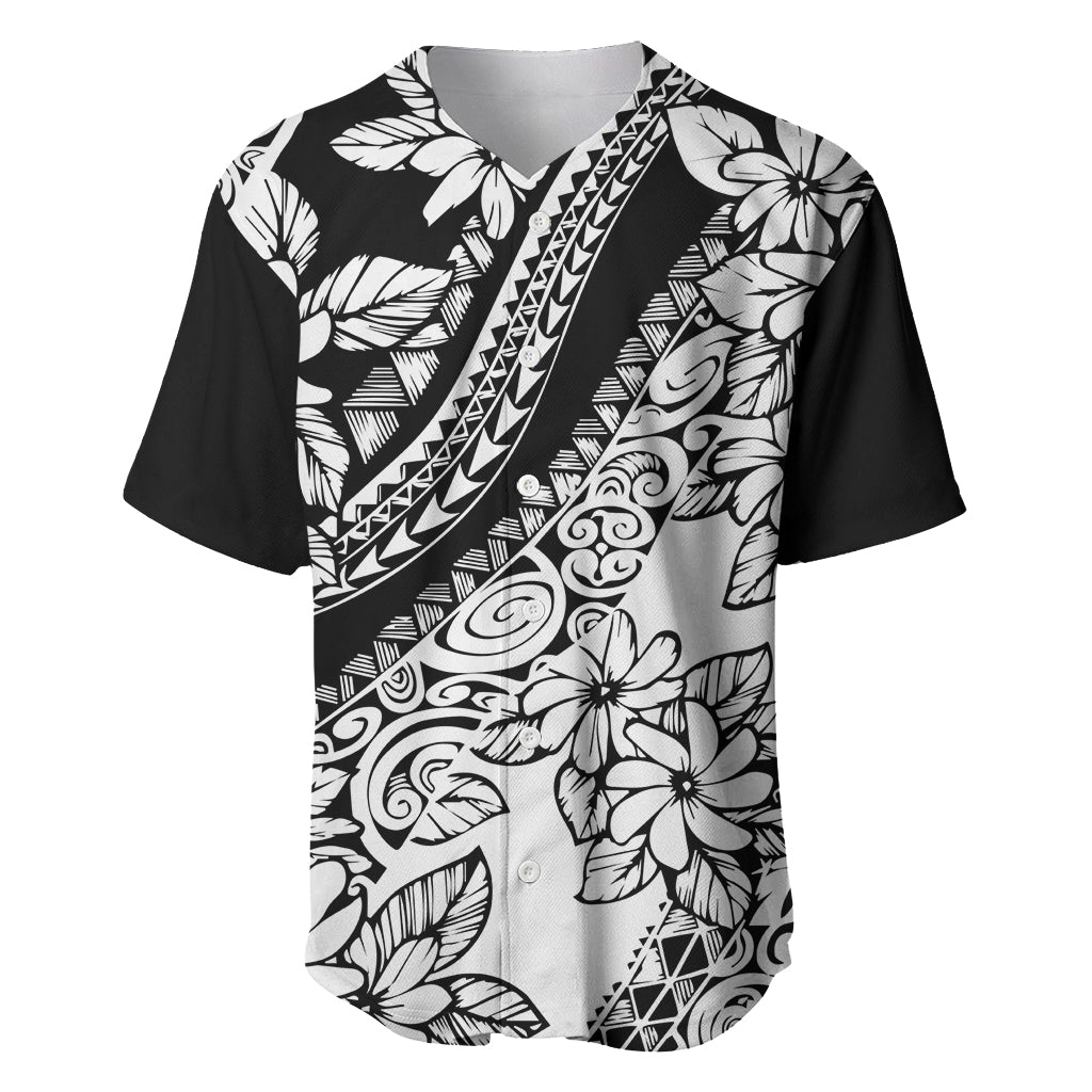 Polynesia Baseball Jersey Polynesian Tropical Flowers Black Pastel Vibes - Wonder Print Shop