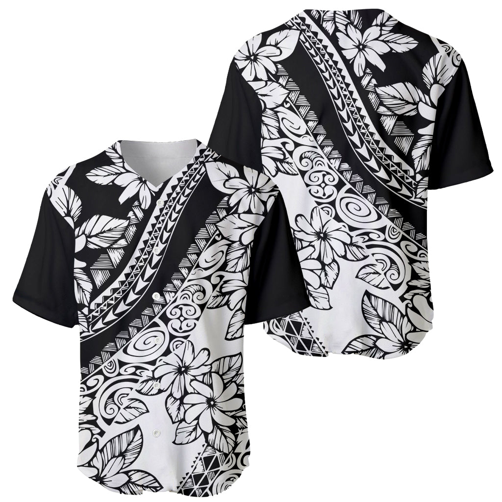 Polynesia Baseball Jersey Polynesian Tropical Flowers Black Pastel Vibes - Wonder Print Shop