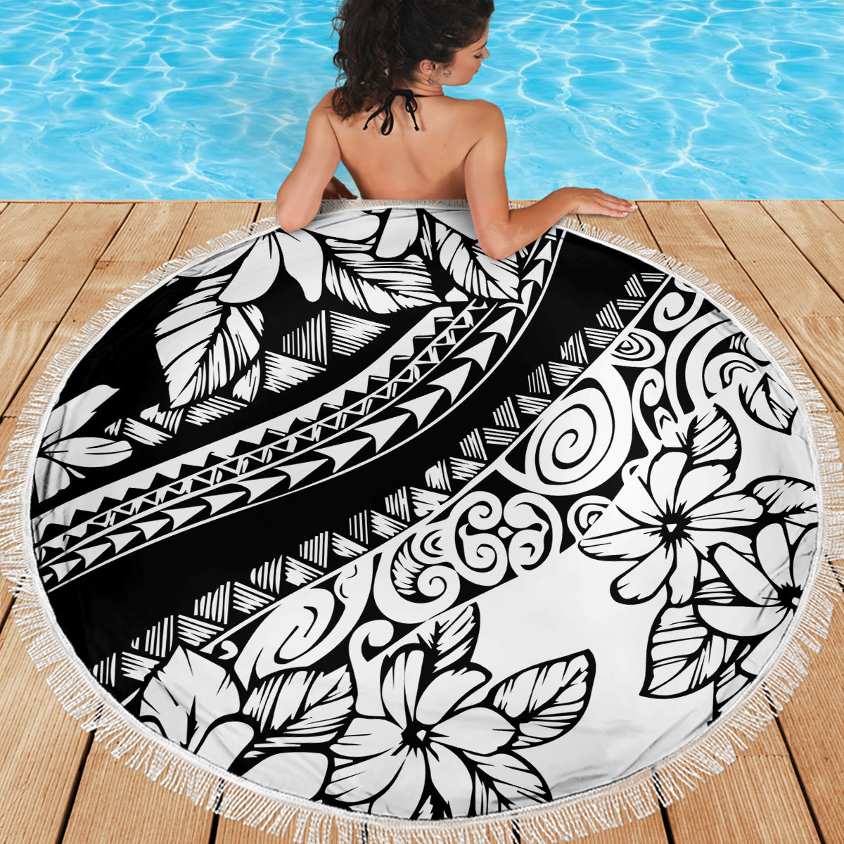 Polynesia Beach Blanket Polynesian Tropical Flowers Black Pastel Vibes - Wonder Print Shop