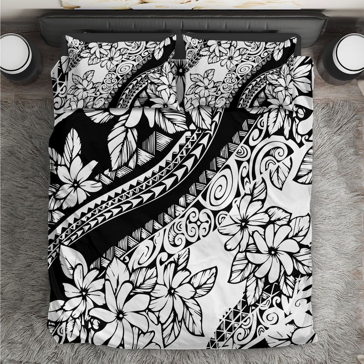 Polynesia Bedding Set Polynesian Tropical Flowers Black Pastel Vibes - Wonder Print Shop