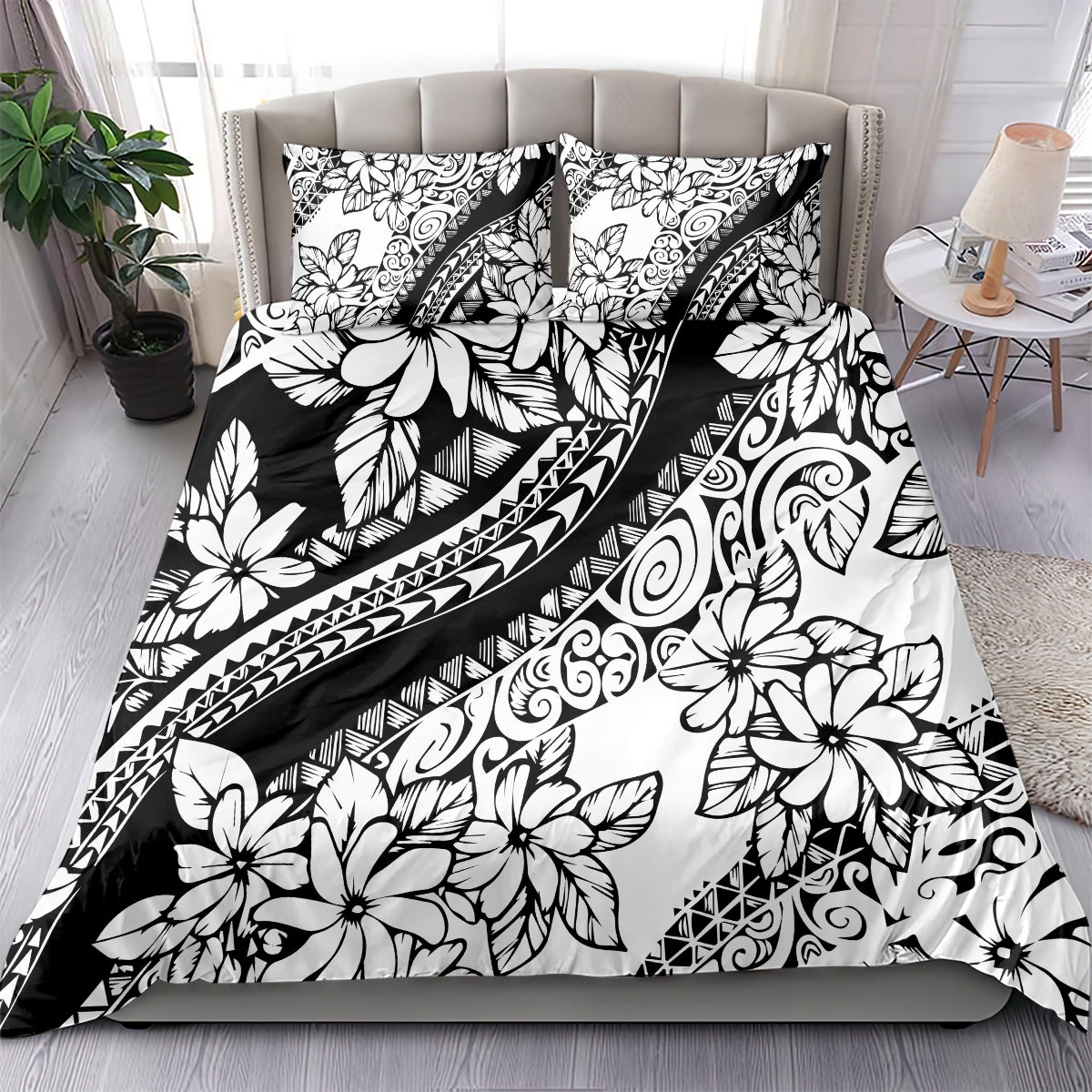 Polynesia Bedding Set Polynesian Tropical Flowers Black Pastel Vibes - Wonder Print Shop