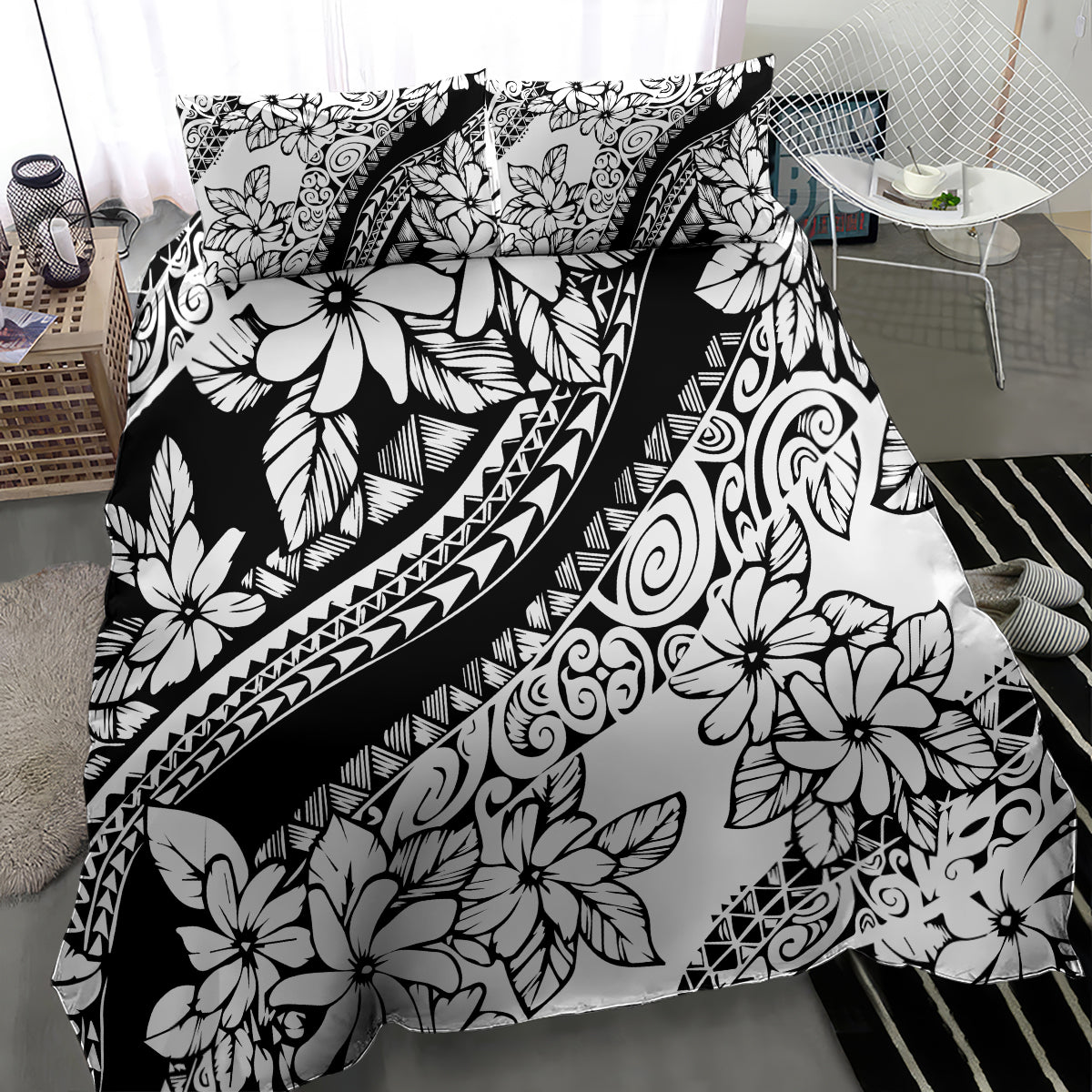 Polynesia Bedding Set Polynesian Tropical Flowers Black Pastel Vibes - Wonder Print Shop