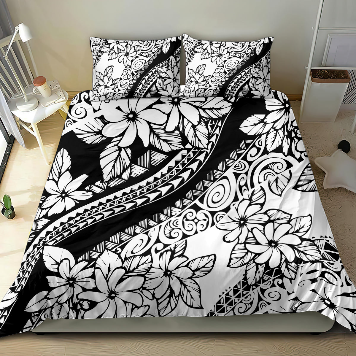 Polynesia Bedding Set Polynesian Tropical Flowers Black Pastel Vibes - Wonder Print Shop
