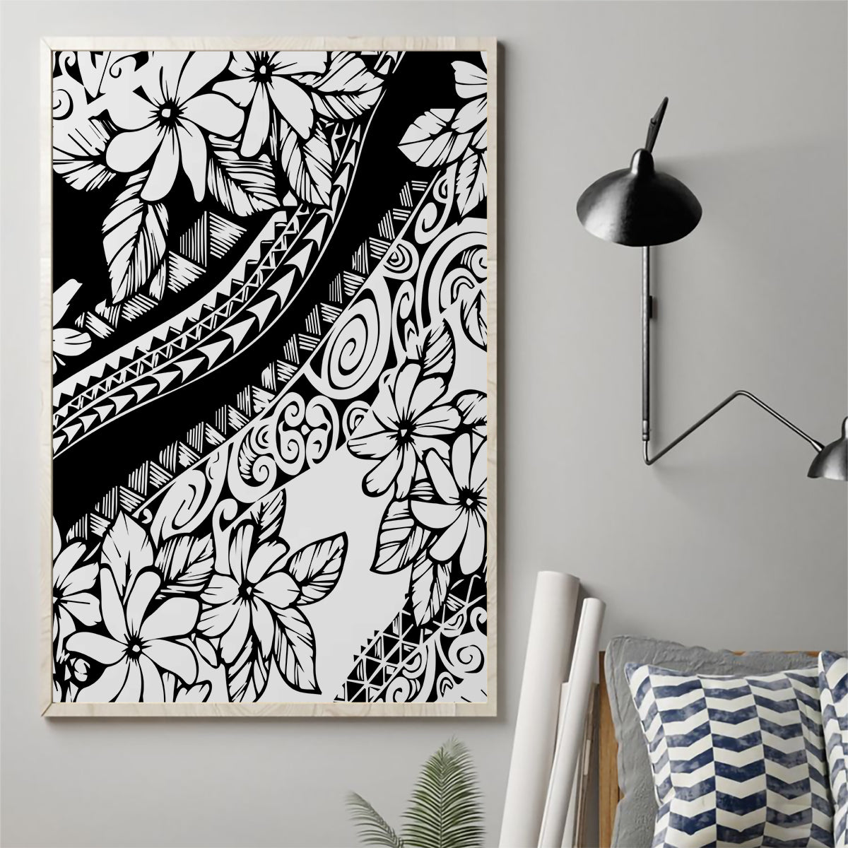 Polynesia Canvas Wall Art Polynesian Tropical Flowers Black Pastel Vibes - Wonder Print Shop