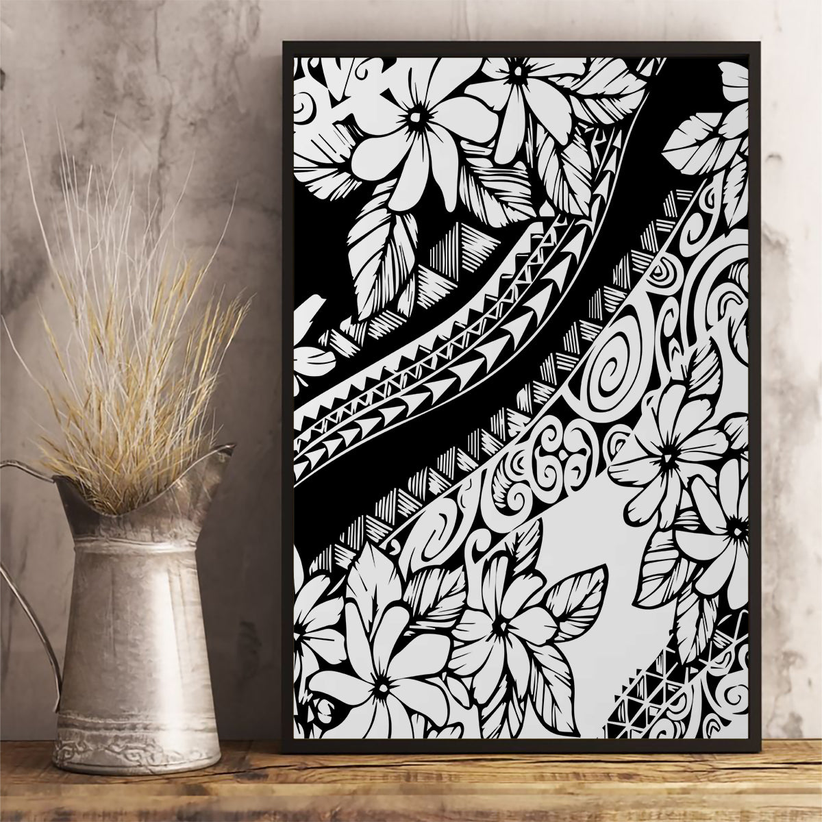 Polynesia Canvas Wall Art Polynesian Tropical Flowers Black Pastel Vibes - Wonder Print Shop