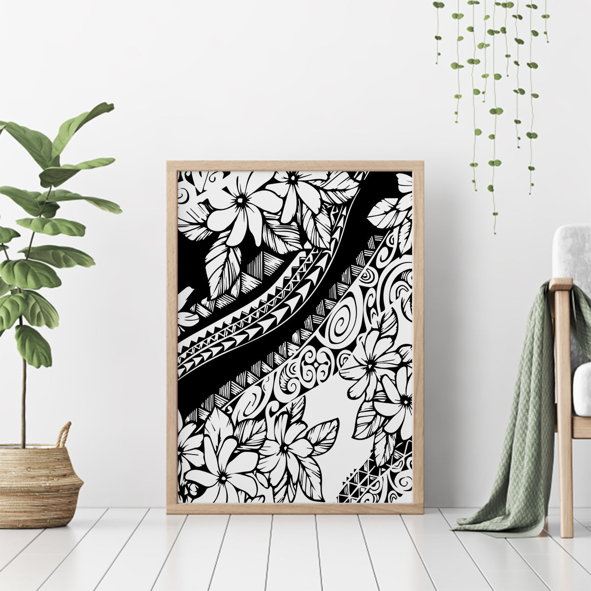 Polynesia Canvas Wall Art Polynesian Tropical Flowers Black Pastel Vibes - Wonder Print Shop
