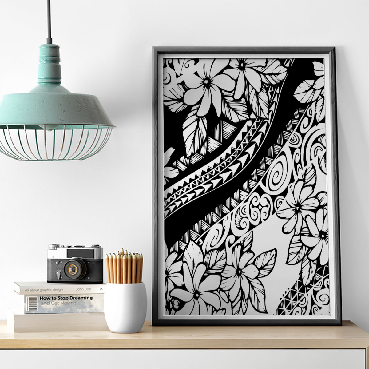 Polynesia Canvas Wall Art Polynesian Tropical Flowers Black Pastel Vibes - Wonder Print Shop