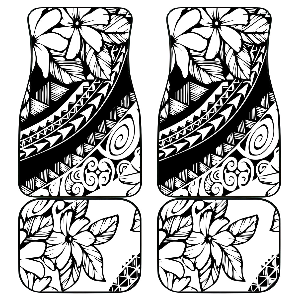 Polynesia Car Mats Polynesian Tropical Flowers Black Pastel Vibes - Wonder Print Shop