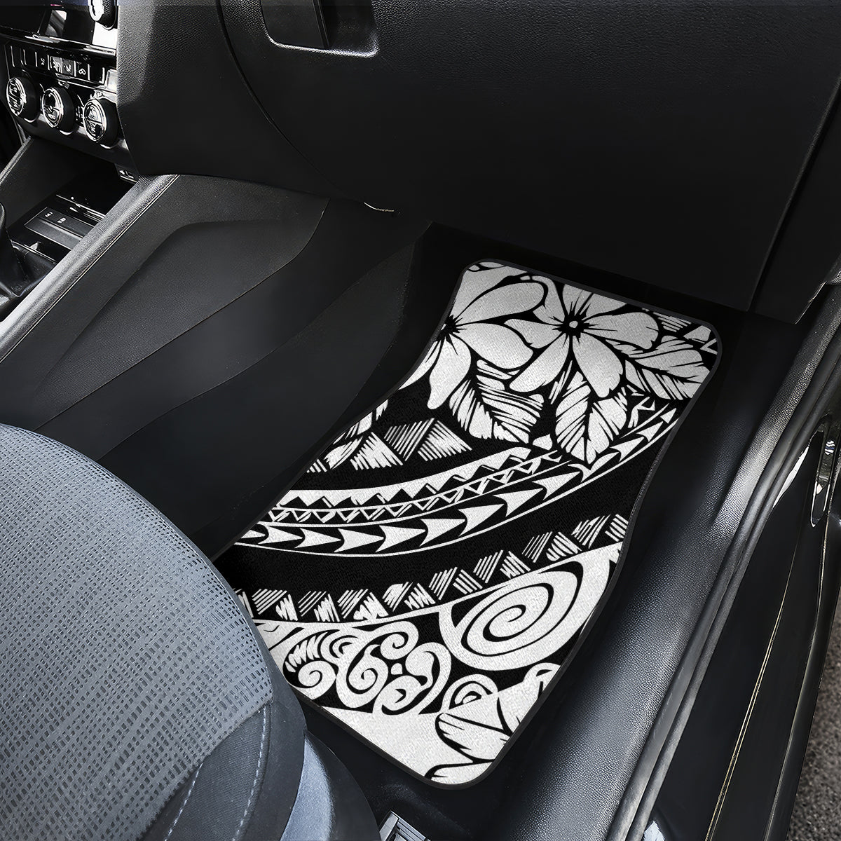 Polynesia Car Mats Polynesian Tropical Flowers Black Pastel Vibes - Wonder Print Shop