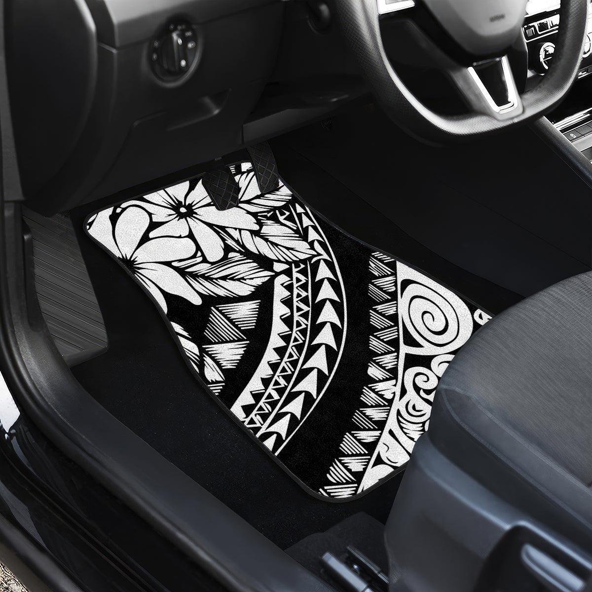 Polynesia Car Mats Polynesian Tropical Flowers Black Pastel Vibes - Wonder Print Shop