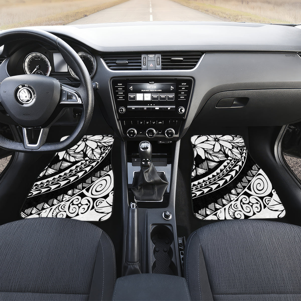 Polynesia Car Mats Polynesian Tropical Flowers Black Pastel Vibes - Wonder Print Shop