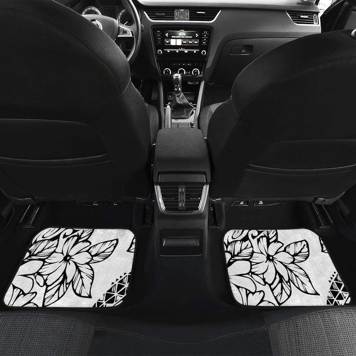 Polynesia Car Mats Polynesian Tropical Flowers Black Pastel Vibes - Wonder Print Shop