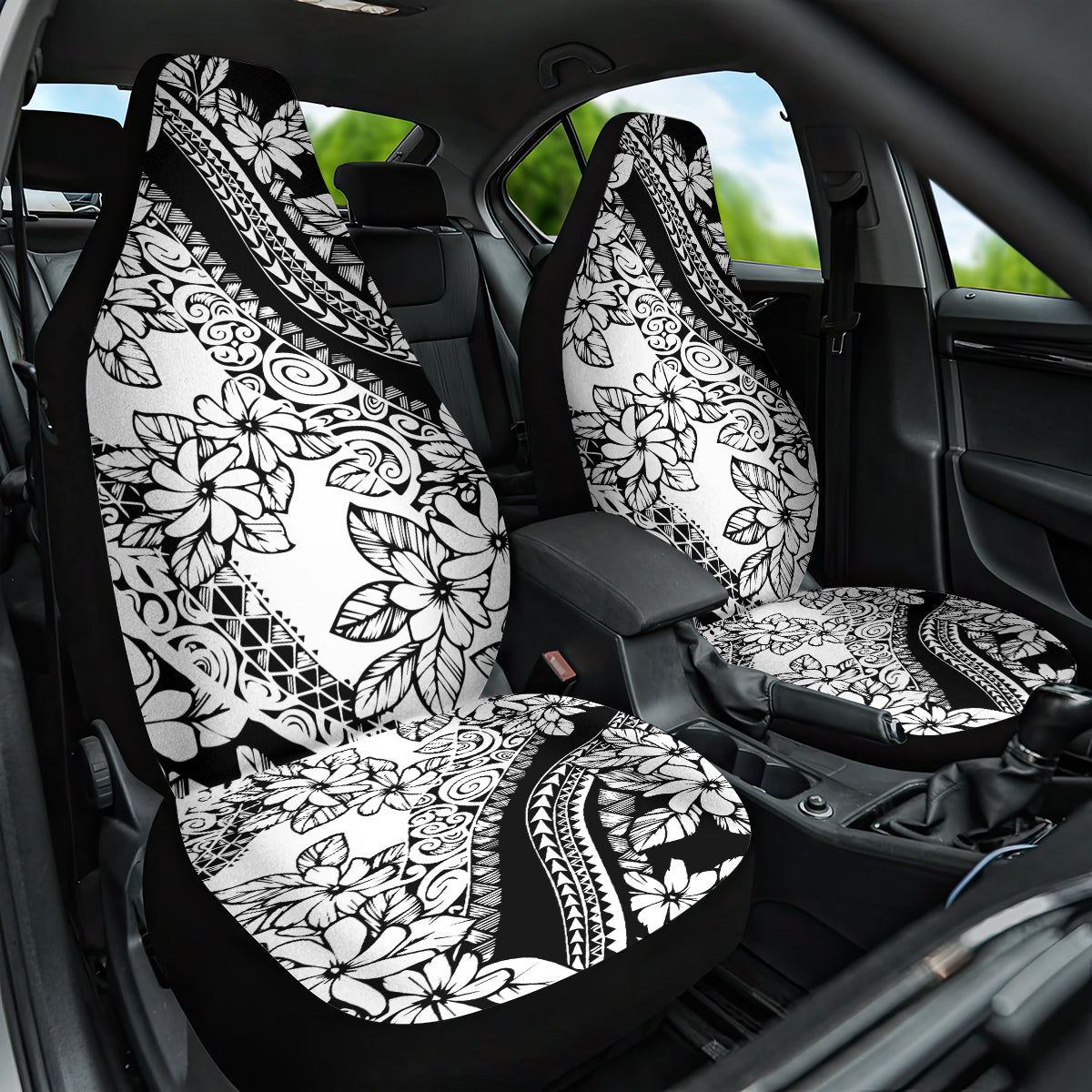 Polynesia Car Seat Cover Polynesian Tropical Flowers Black Pastel Vibes - Wonder Print Shop
