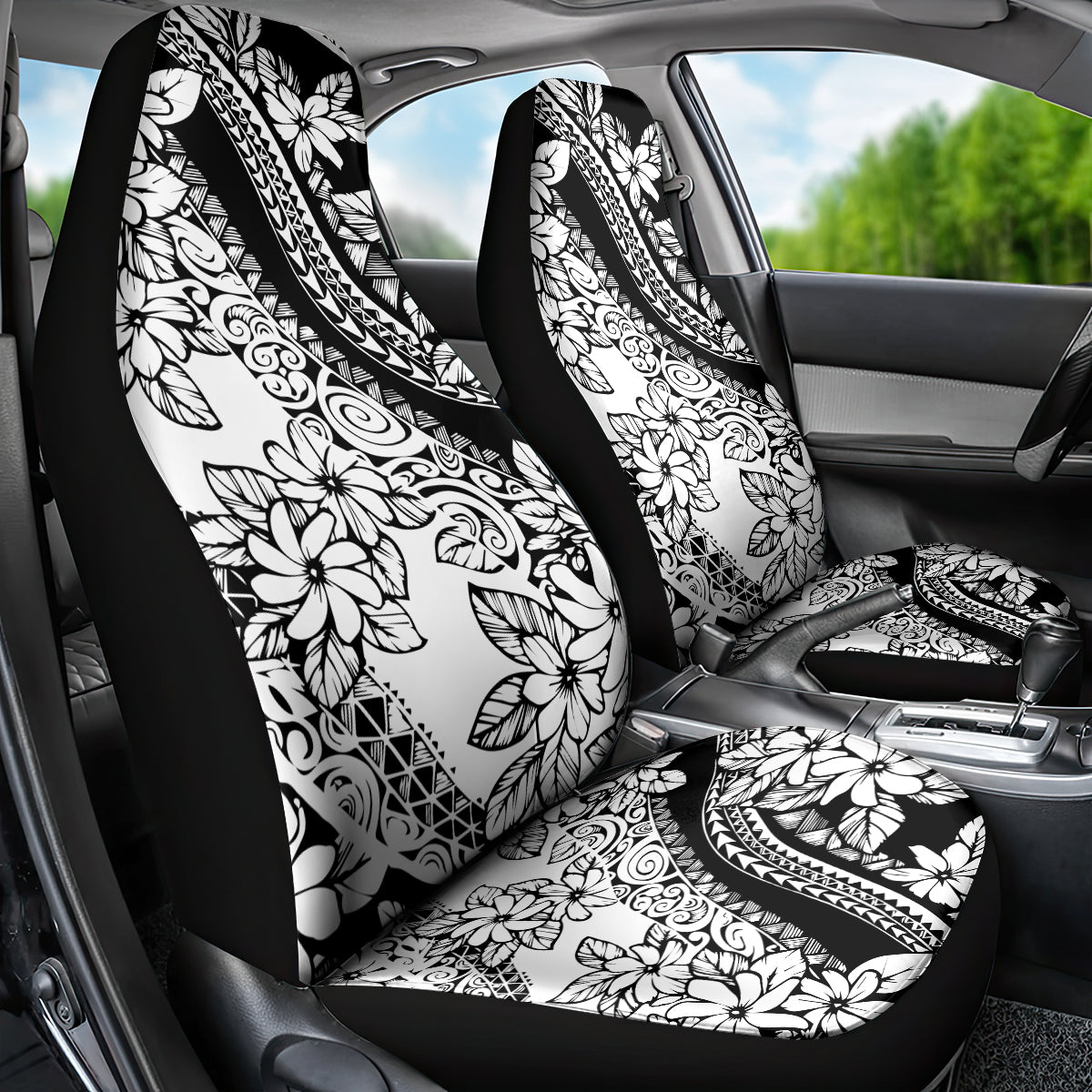 Polynesia Car Seat Cover Polynesian Tropical Flowers Black Pastel Vibes - Wonder Print Shop