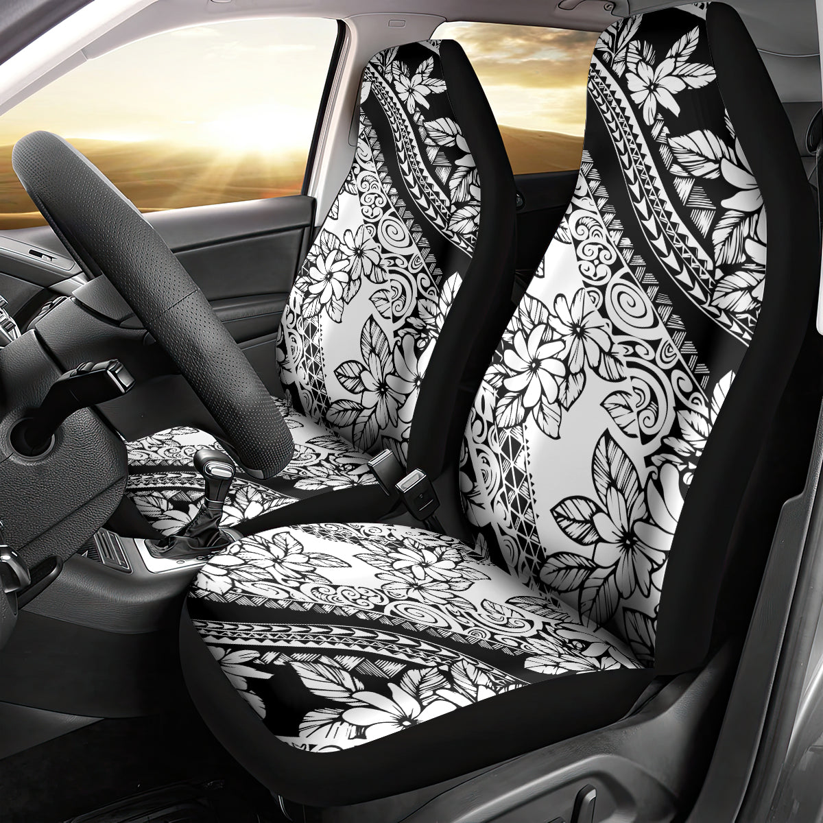 Polynesia Car Seat Cover Polynesian Tropical Flowers Black Pastel Vibes - Wonder Print Shop