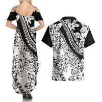 Polynesia Couples Matching Summer Maxi Dress and Hawaiian Shirt Polynesian Tropical Flowers Black Pastel Vibes - Wonder Print Shop