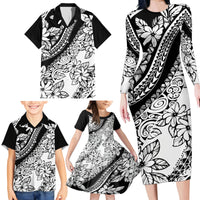 Polynesia Family Matching Long Sleeve Bodycon Dress and Hawaiian Shirt Polynesian Tropical Flowers Black Pastel Vibes - Wonder Print Shop
