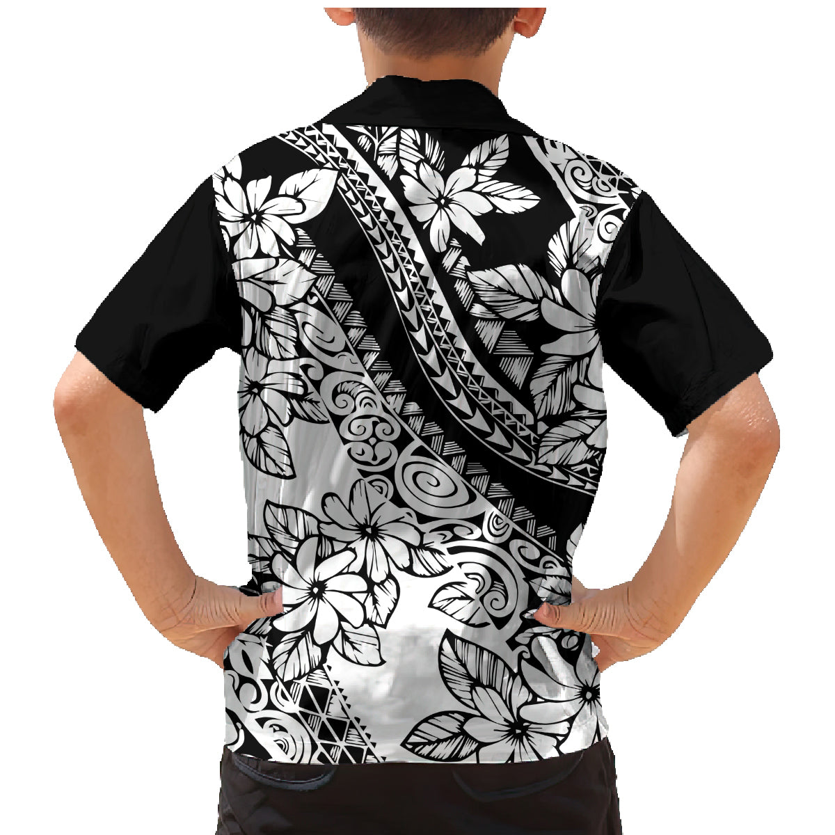 Polynesia Family Matching Mermaid Dress and Hawaiian Shirt Polynesian Tropical Flowers Black Pastel Vibes - Wonder Print Shop