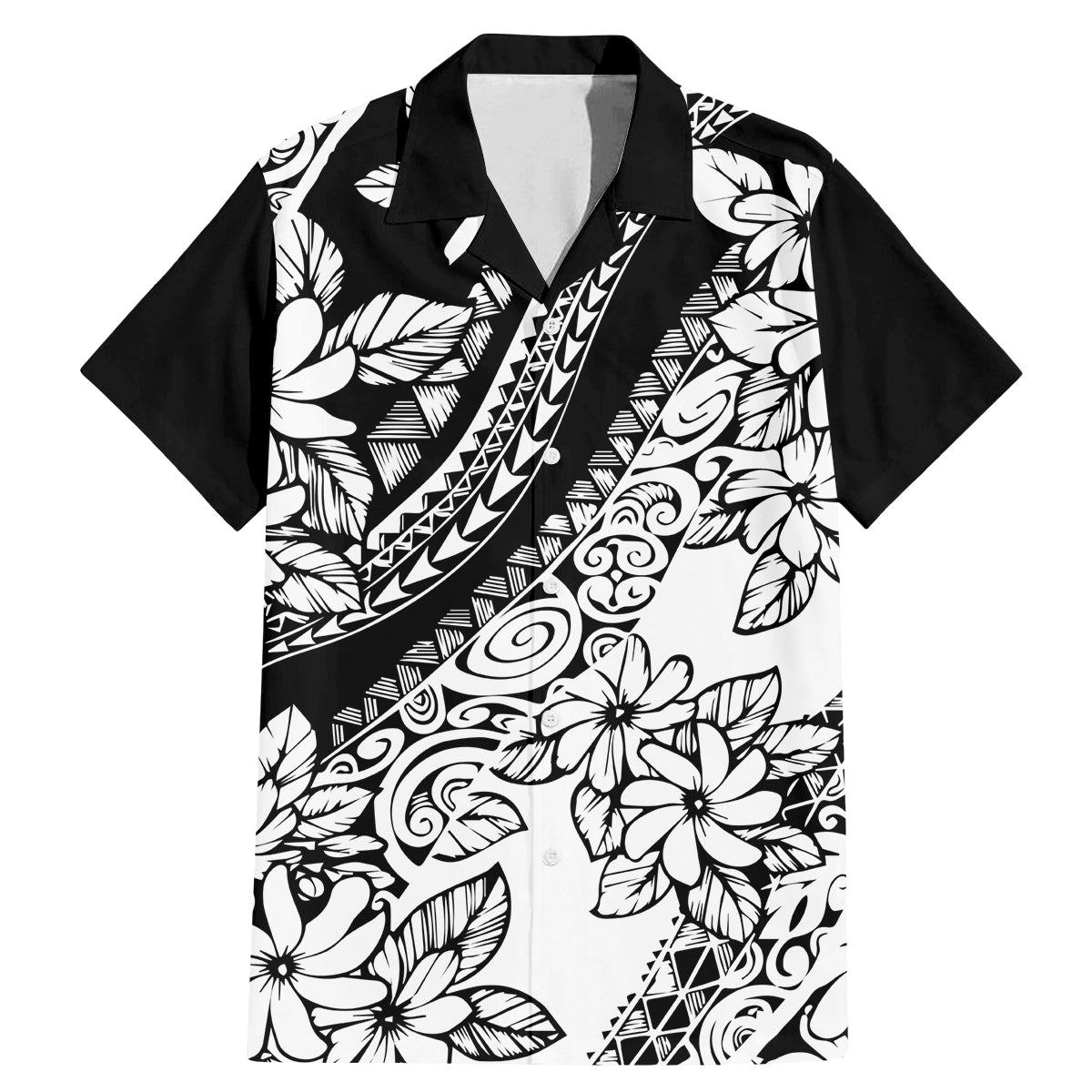 Polynesia Family Matching Mermaid Dress and Hawaiian Shirt Polynesian Tropical Flowers Black Pastel Vibes - Wonder Print Shop