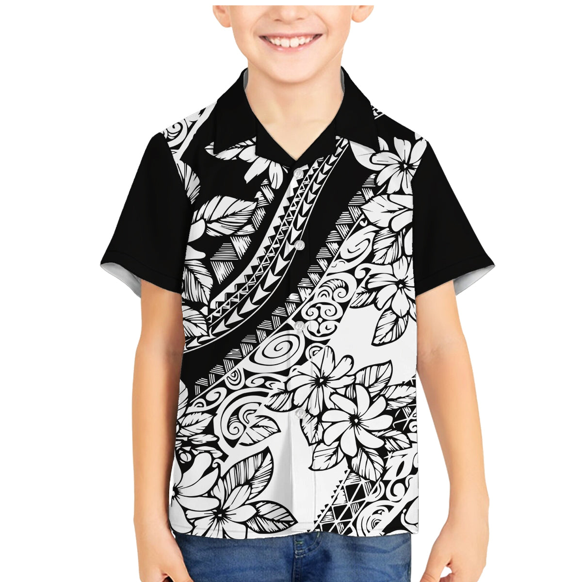 Polynesia Family Matching Mermaid Dress and Hawaiian Shirt Polynesian Tropical Flowers Black Pastel Vibes - Wonder Print Shop