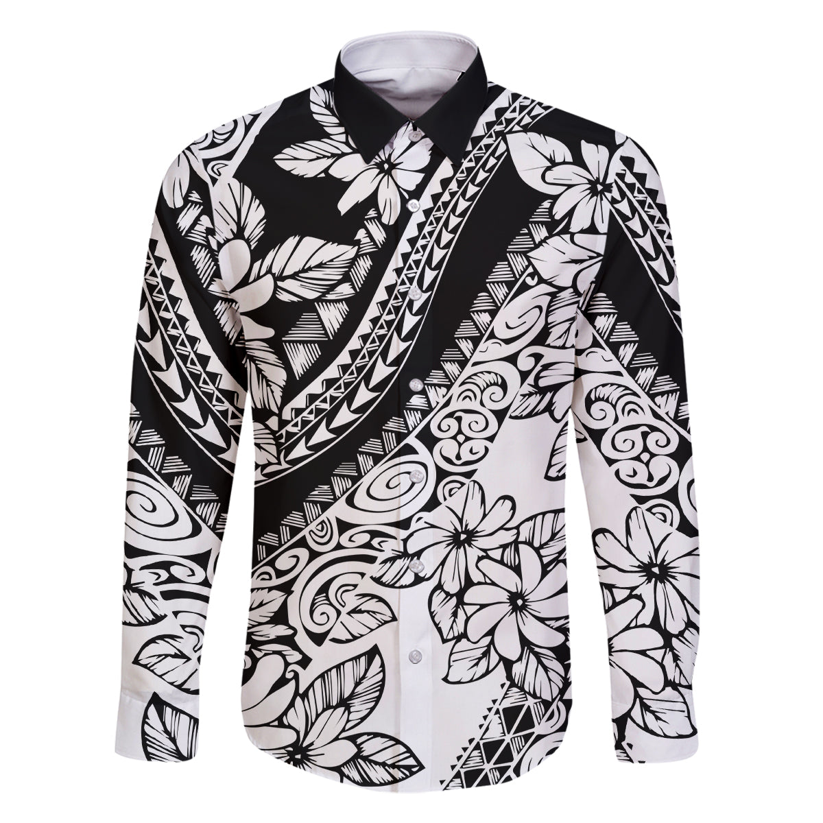 Polynesia Family Matching Off Shoulder Long Sleeve Dress and Hawaiian Shirt Polynesian Tropical Flowers Black Pastel Vibes - Wonder Print Shop