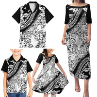Polynesia Family Matching Puletasi Dress and Hawaiian Shirt Polynesian Tropical Flowers Black Pastel Vibes - Wonder Print Shop