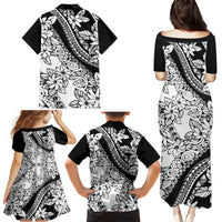 Polynesia Family Matching Puletasi Dress and Hawaiian Shirt Polynesian Tropical Flowers Black Pastel Vibes - Wonder Print Shop