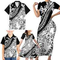 Polynesia Family Matching Short Sleeve Bodycon Dress and Hawaiian Shirt Polynesian Tropical Flowers Black Pastel Vibes - Wonder Print Shop